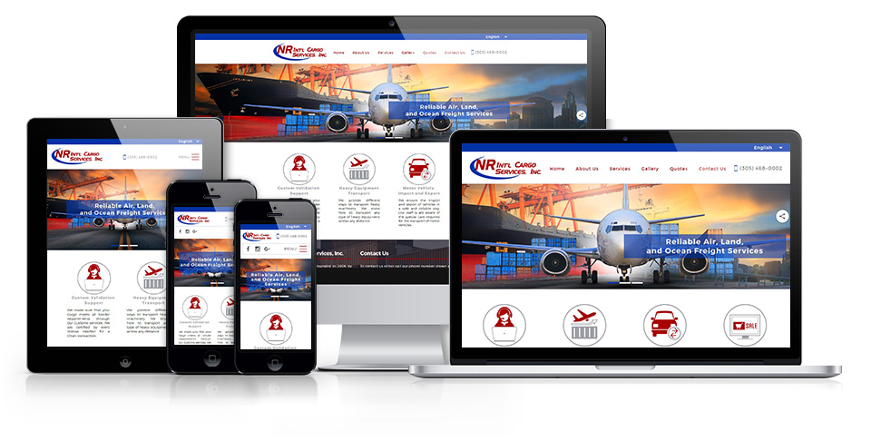 Responsive versions of the international shipping business website